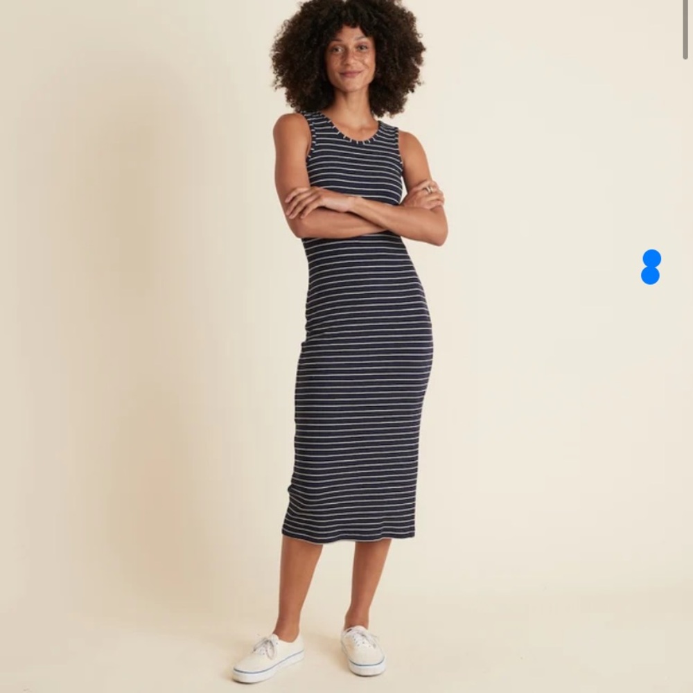 Marine Layer Lexi Rib Daytime Midi Dress in Black Iris/White Stripe